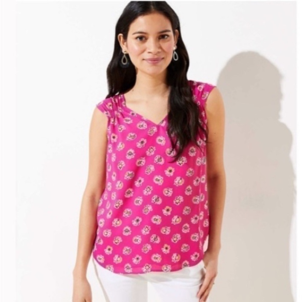 Loft Pink Floral Sleeveless Blouse